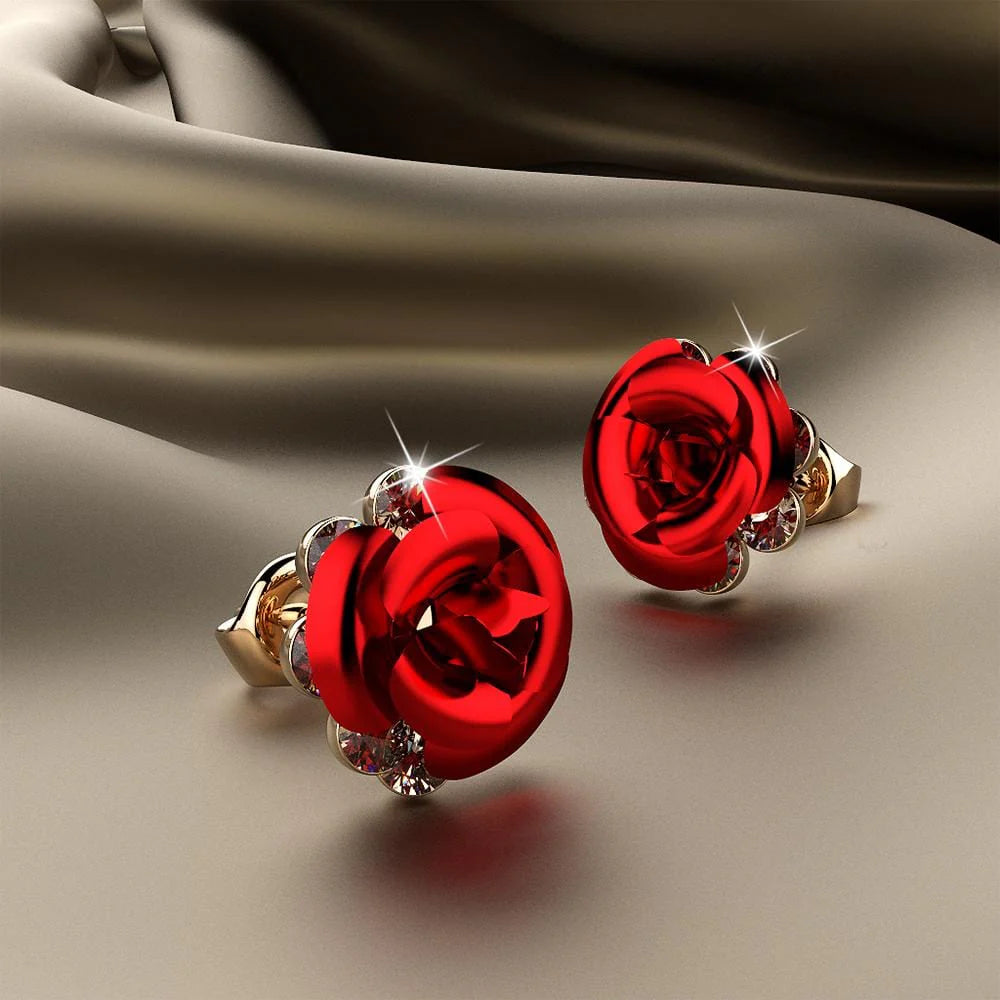 Krystal Couture Red Roses Studs Embellished with SWAROVSKI Crystals