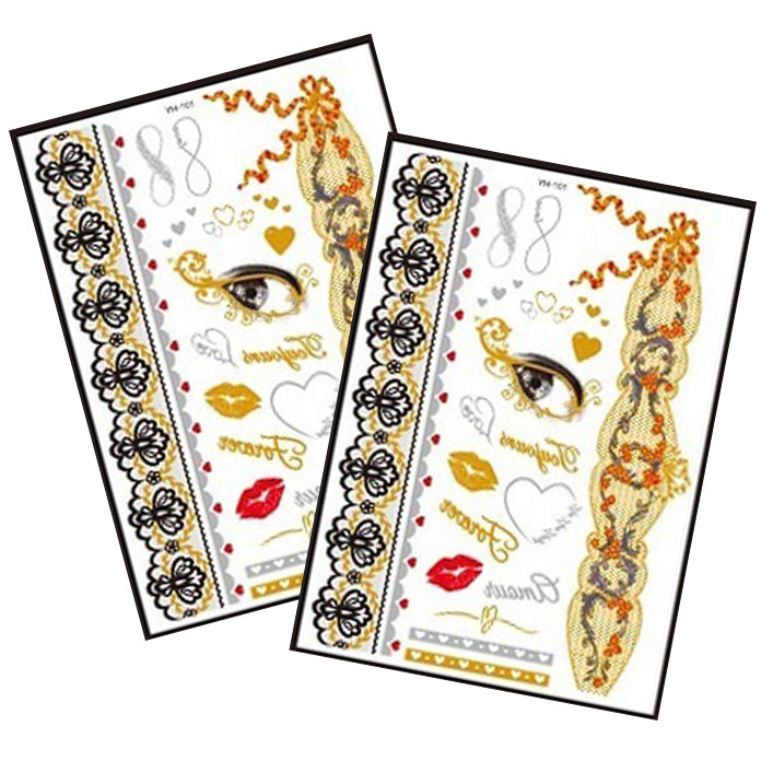 Metallic Temporary Tattoo Gold Silver Glitter Party Body Sticker Waterproof 2 Sheets 101