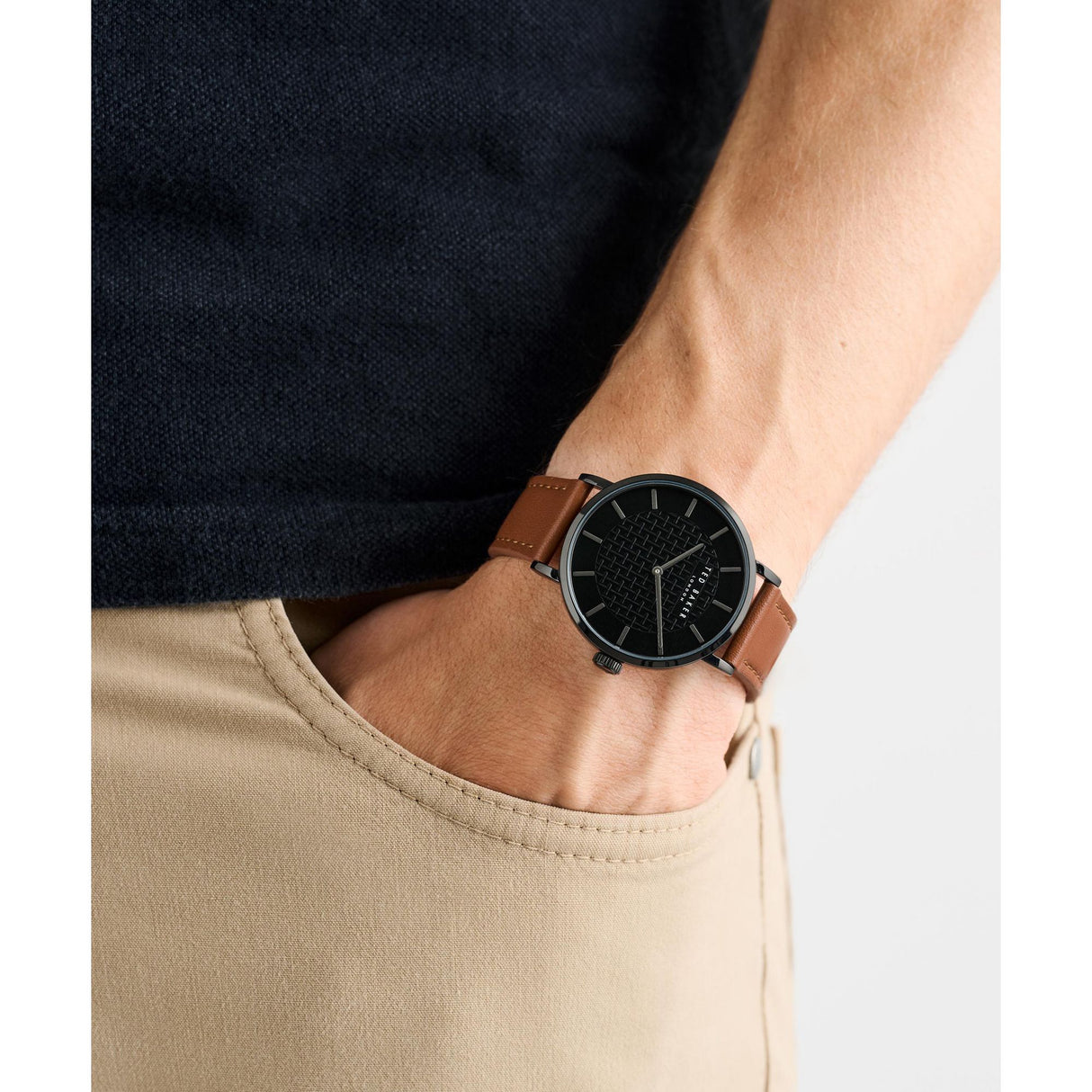 Ted Baker Mens Staciie Gents IP Black Tan Leather Watch