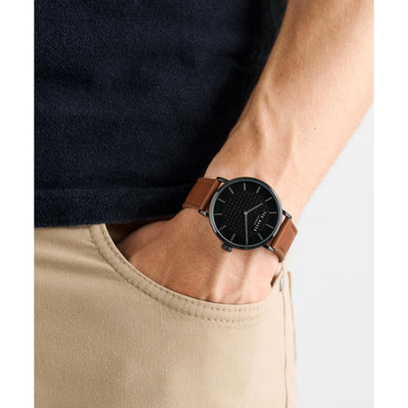Ted Baker Mens Staciie Gents IP Black Tan Leather Watch