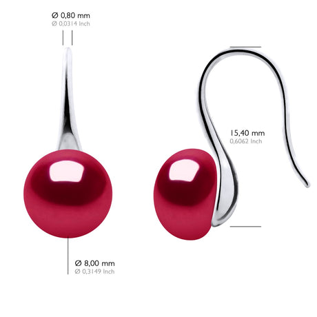 Earrings Real Cultured Freshwater Pearls Button 9-10 mm - Cherry - Longueur 42 cm