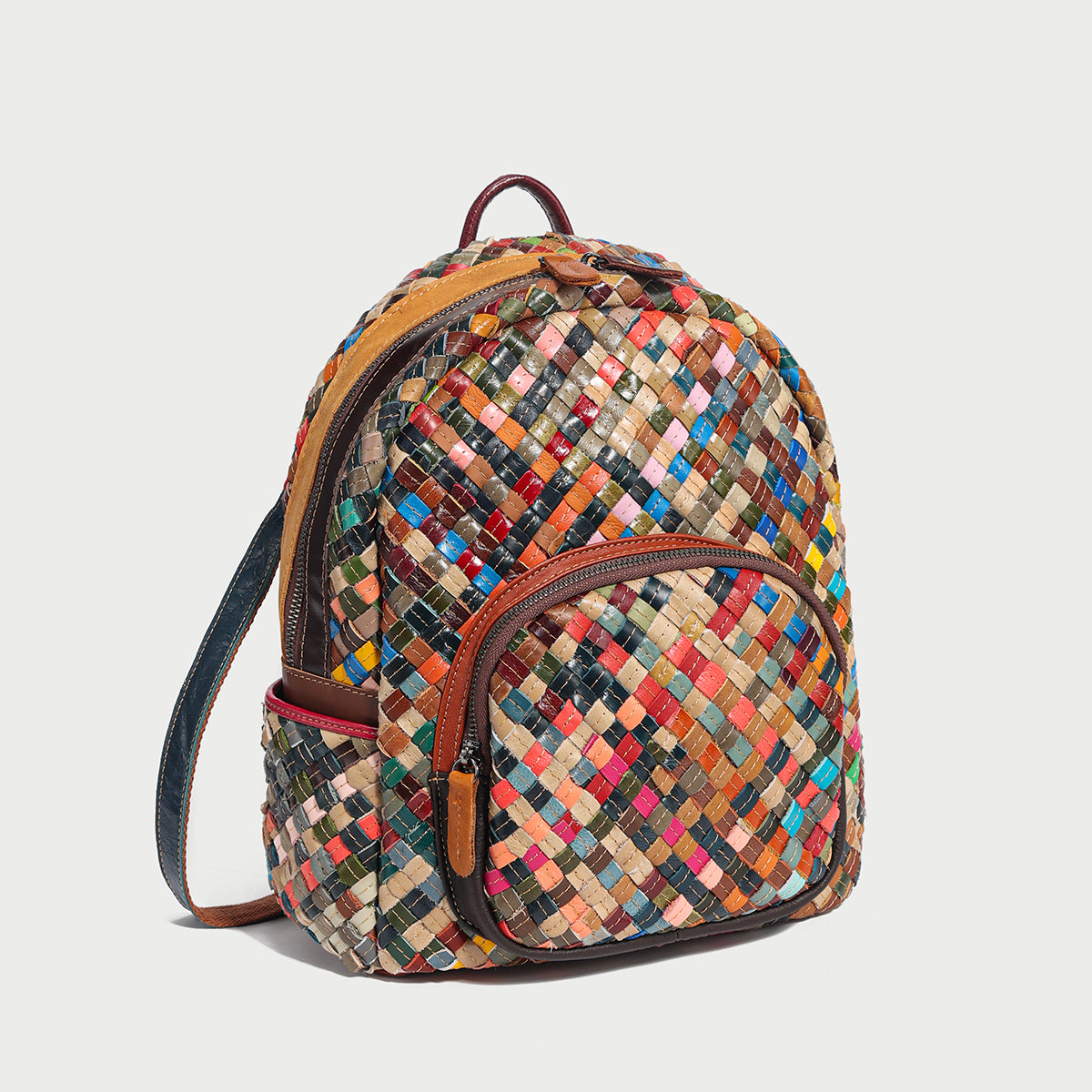 Multicolor Diamond Weave Leather Backpack - Rainbow
