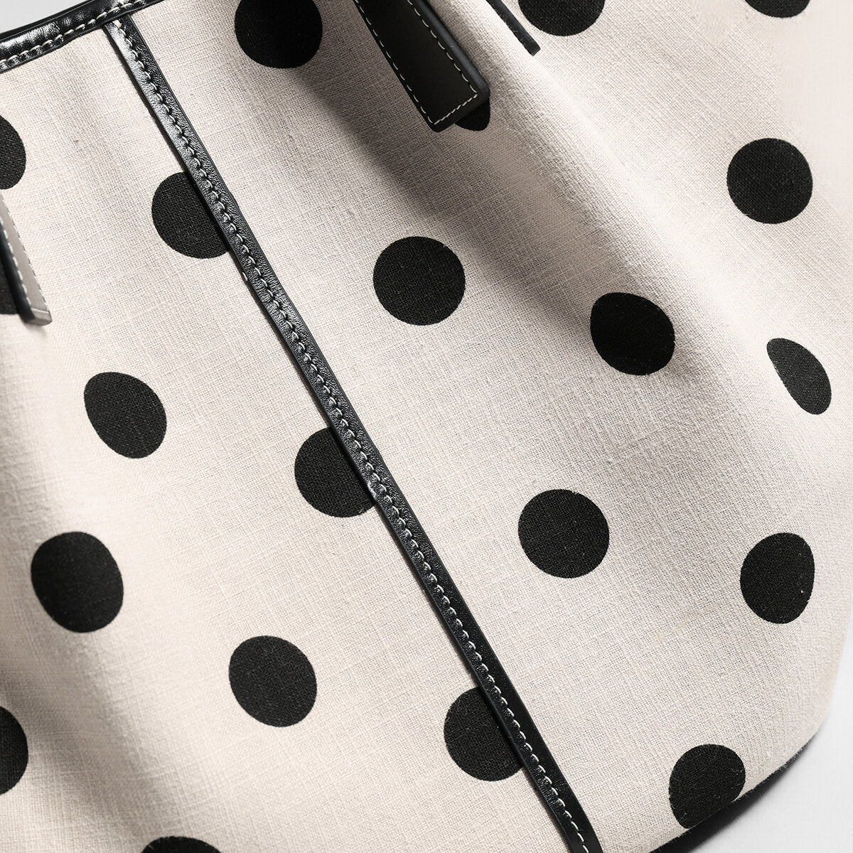 Polka Dot Canvas Basket Tote Bag - Ivory