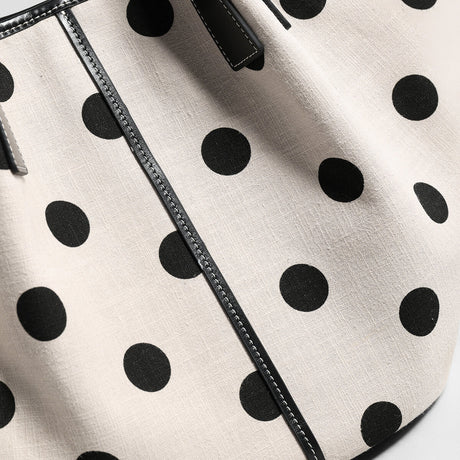 Polka Dot Canvas Basket Tote Bag - Ivory