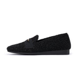 Versatile Soft Sole Slip On Tweed Loafers - Black