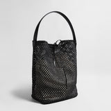 Handwoven Straw Bucket Tote - Black