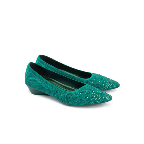 Rhinestone Gradient Knit Pointed Toe Wedge Flats - Green
