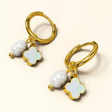 Bullion Gold Clover & Pearl Earrings