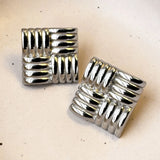 Bullion Gold Ridged Square White Gold layered Stud Earrings