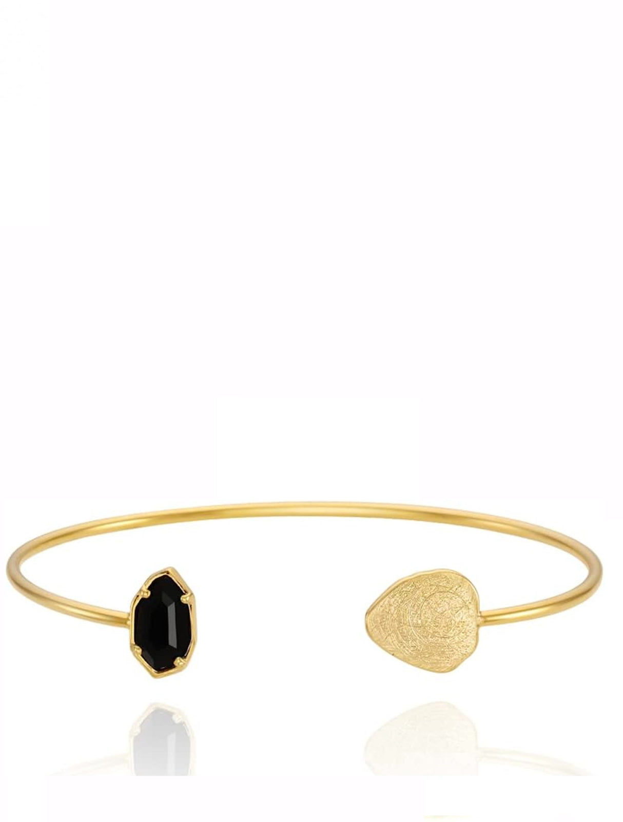 Liv Oliver 18K Gold Black Geometric Gemstone Cuff Bangle