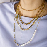 Bullion Gold Cuban Pearl Paperclip Necklace in Gold
