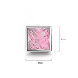 Solid 925 Sterling Silver Bezel Princess-Cut Studs Light Rose 6mm