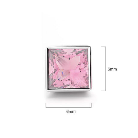 Solid 925 Sterling Silver Bezel Princess-Cut Studs Light Rose 6mm