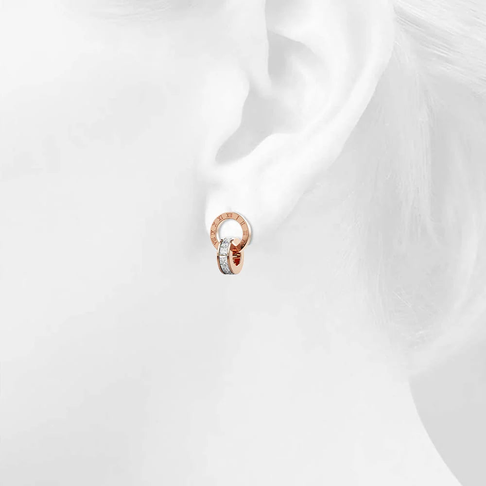 Boxed Modest Hinged Bangle & Round Interlock Earrings Set in Rose Gold