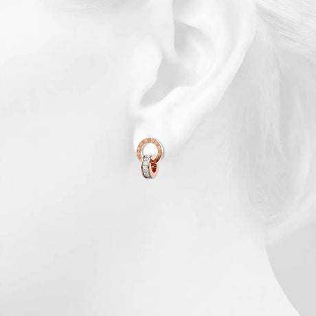 Boxed Modest Hinged Bangle & Round Interlock Earrings Set in Rose Gold