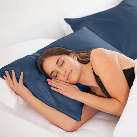 MULBERRY SILK PILLOW CASE TWIN PACK - SIZE: 51X76CM - NAVY