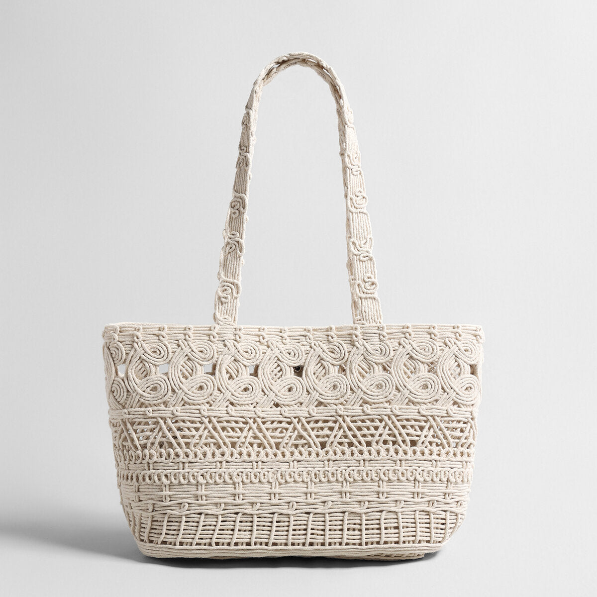Macrame Woven Tote Bag - Ivory
