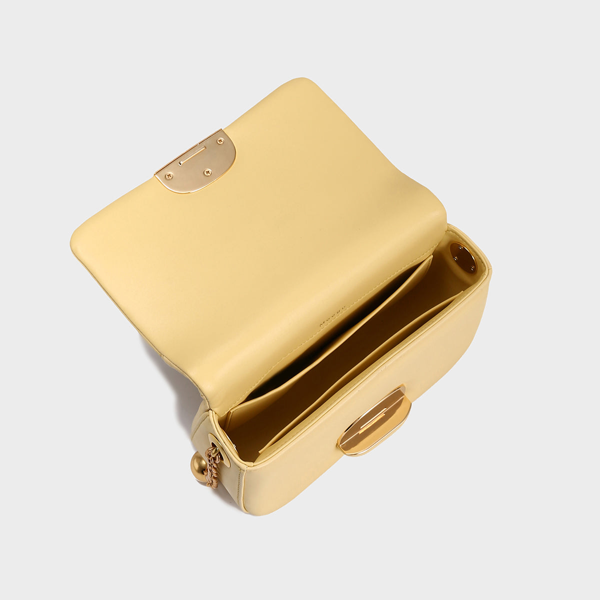 Structured Buckle Leather Shoulder Bag - Yellow