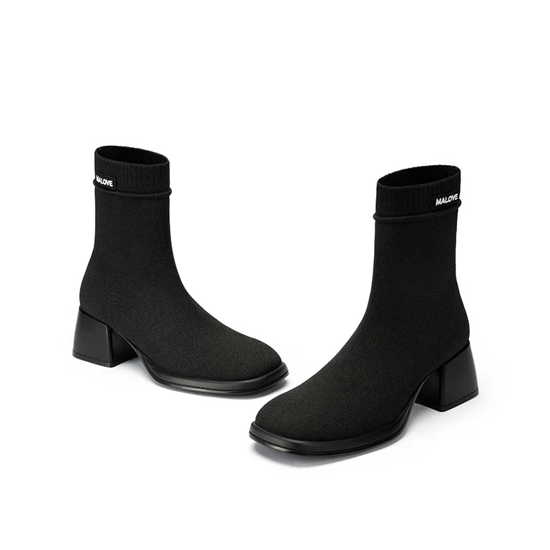 Stretch Knit Sock Boots - Black