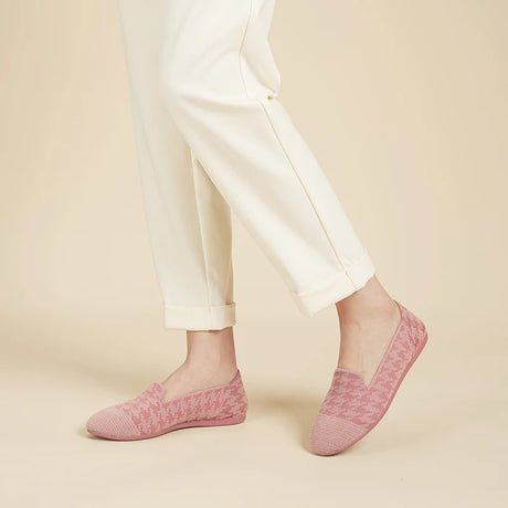 Houndstooth Knit Slip-On Flat Loafers - Pink