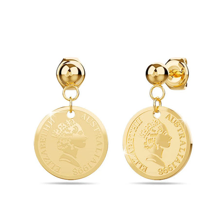Bullion Gold Coin Drop Gold Layered Earrings