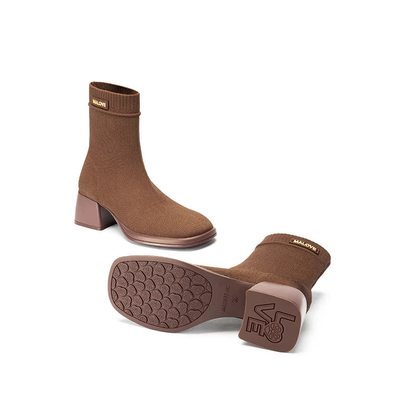 Stretch Knit Sock Boots - Coffee