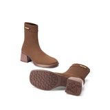 Stretch Knit Sock Boots - Coffee