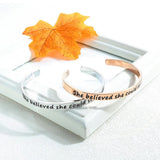 Bullion Gold Inspirational Inscription Cuff Bangle in Rose Gold Layered Steel Jewellery