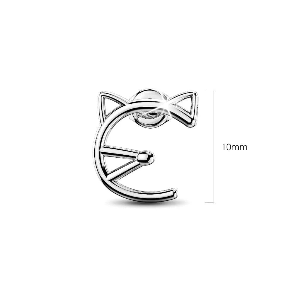 Bullion Gold Feline Cute Cat White Gold Layered Earrings