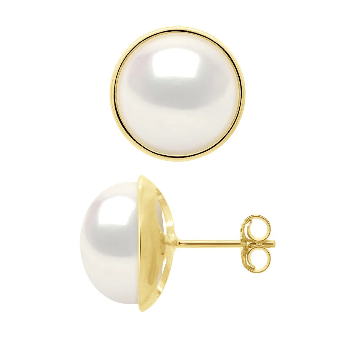 Manufacture Royale Earrings Prestige Button Freshwater Pearl White Yellow Gold 10-11mm