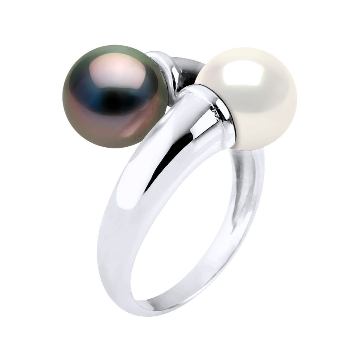 Ring You & Me Prestige of Silver 925 Rhodium Plated Adorned with "Real Cultured Tahiti Pearls" and Freshwater" - Natural White" - Longueur 42 cm