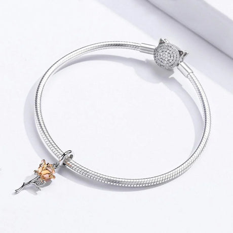 Solid 925 Sterling Silver Belle Rose Pandora Inspired Charm