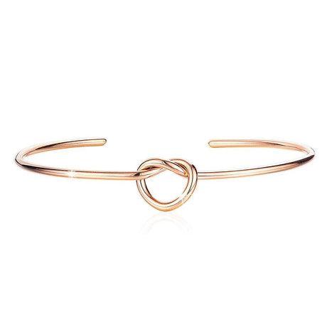 Bullion Gold Single Knotted Tie Promise Open Cuff Bangle in Rose Gold Layered Steel Jewellery