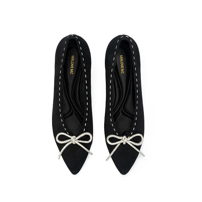 Rhinestone Bow Kitten Heels - Black