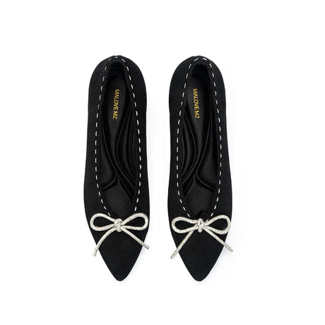 Rhinestone Bow Kitten Heels - Black