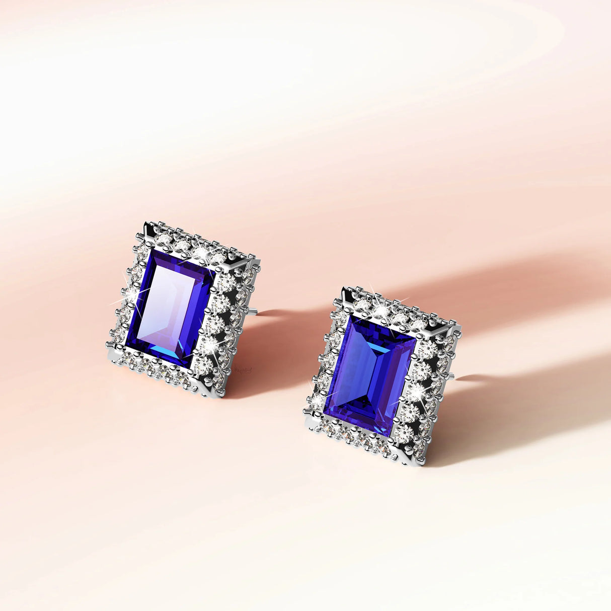 Krystal Couture Square Tanzanite Stud Earrings Embellished with Crystals from SWAROVSKI