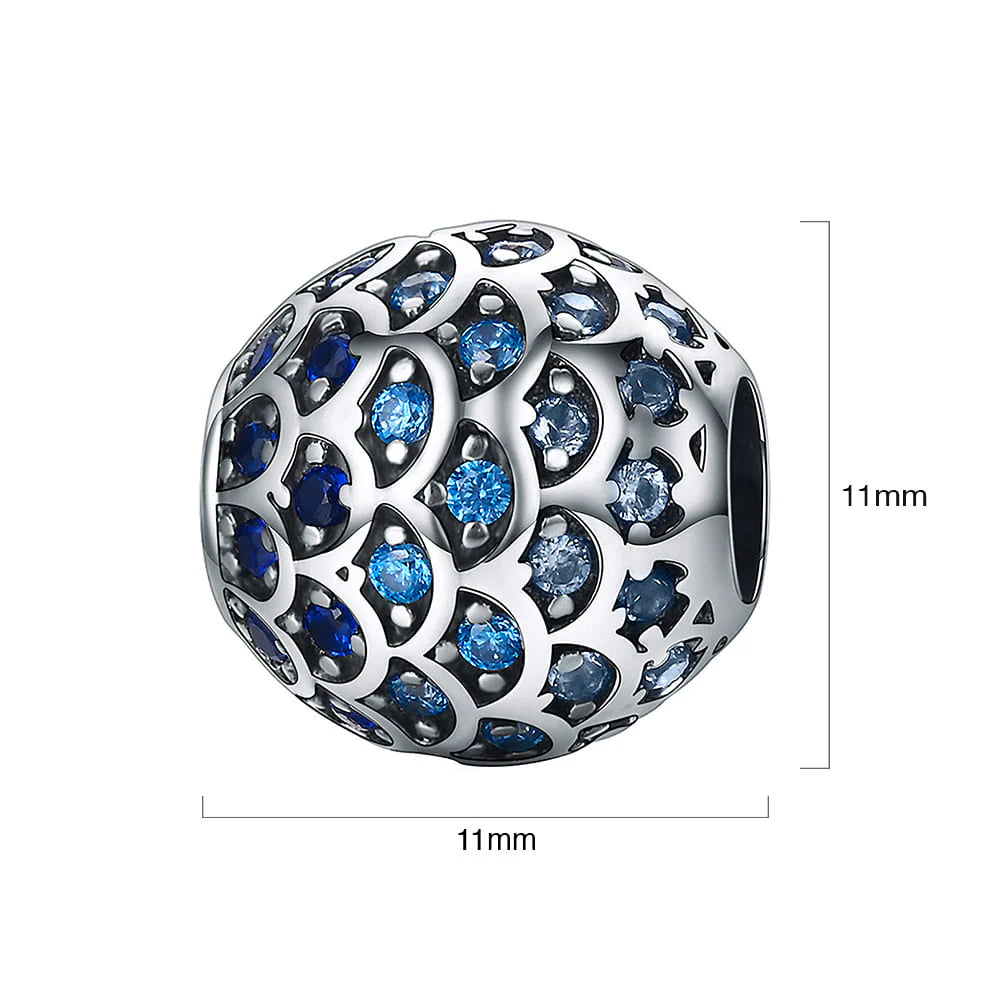 Solid 925 Sterling Silver Blue Mermaid Scale Pandora Inspired Charm