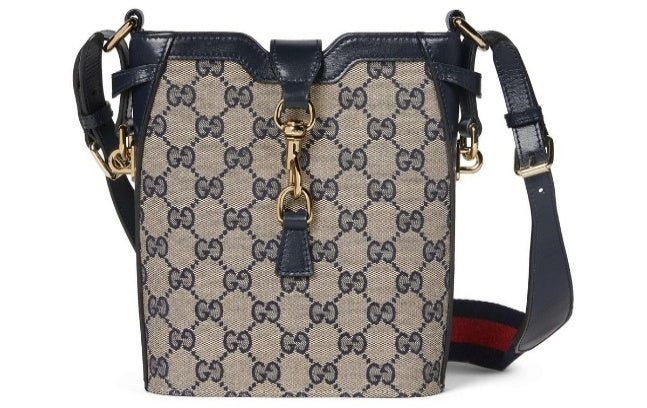 Gucci GG Monogram Canvas & Leather Shoulder Bucket Bag - Beige/Blue