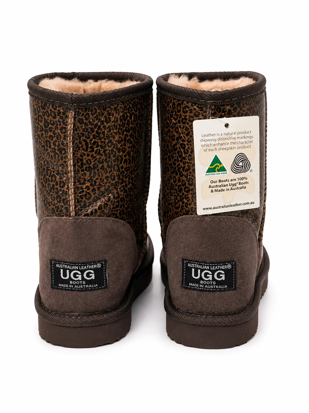 Australian Leather Ugg Leather Short Leopard Full Print - Chocolate - AU10