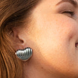 Bullion Gold Ridged Heart White Gold layered Stud Earrings