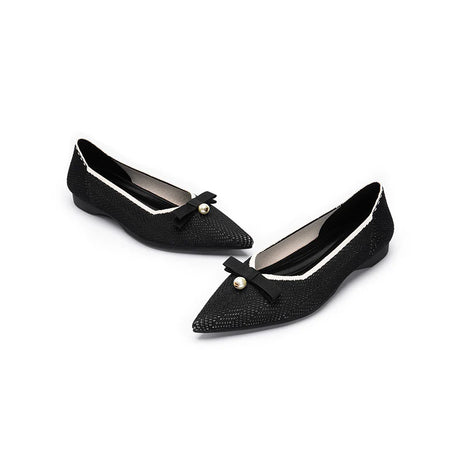 Sarah Casual Pearl Bow Commuter Flats - Black