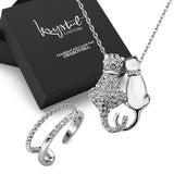 Boxed Feline On! Necklace and Ring Set Embellished with SWAROVSKI® Crystals In White Gold