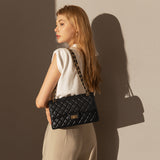 Classic Black Quilted Caviar Leather Flap Shoulder Bag - Black