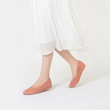 Heart Mesh Knit Square Toe Wedge Flats - Orange