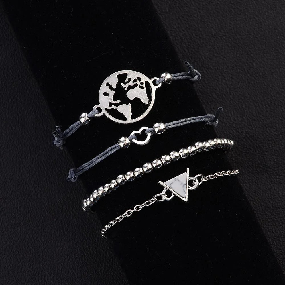 Bohemian 4-Piece Charm Bead Bracelet Set