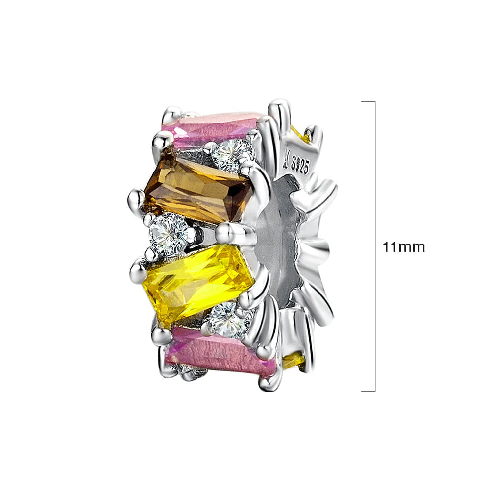 Solid 925 Sterling Silver Multicolour Brilliant CZ Charm