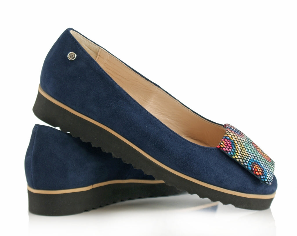 Bosccolo Womens Moccasin Pa - Navy Blue Suede/Multi