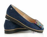 Bosccolo Womens Moccasin Pa - Navy Blue Suede/Multi