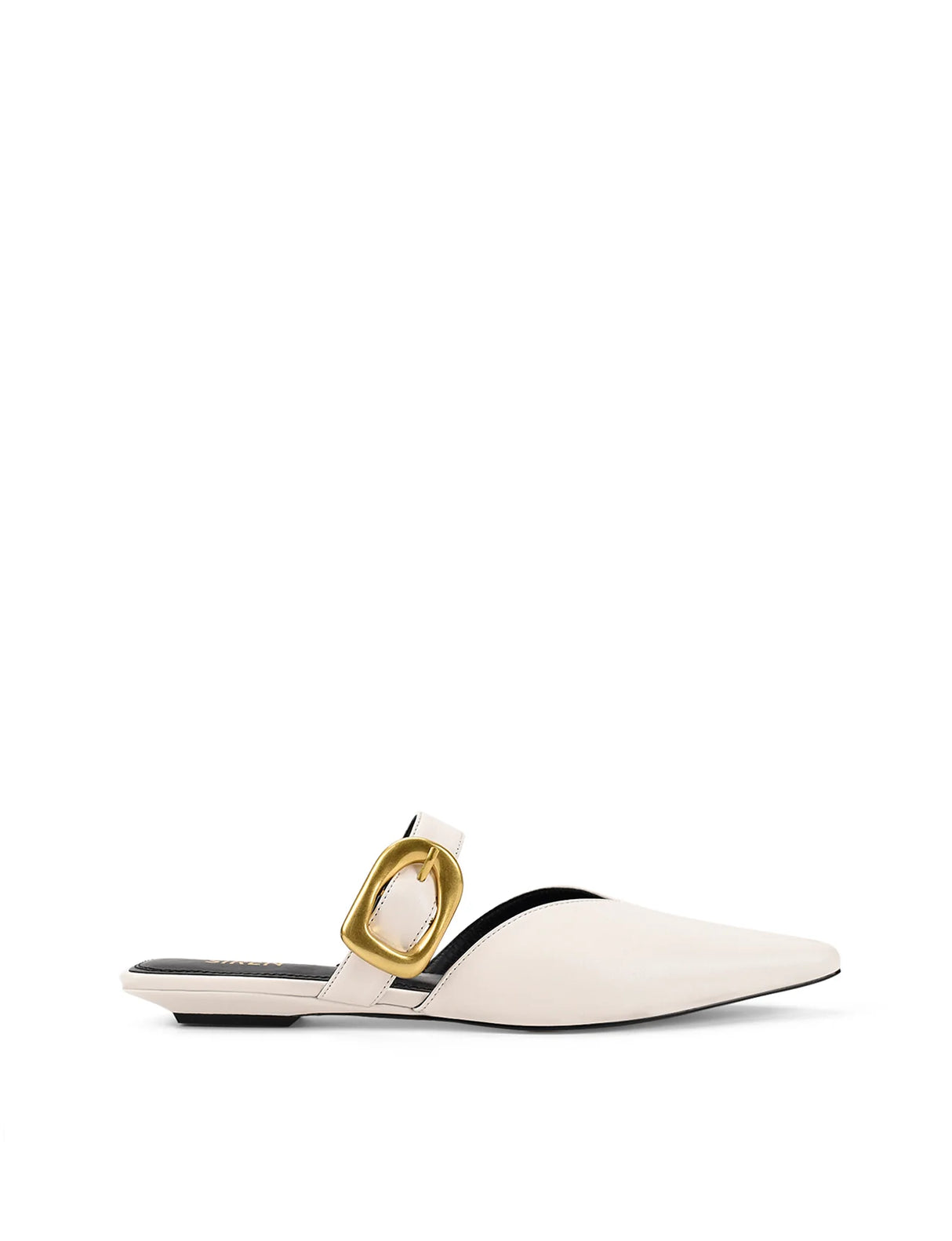 Siren Close Toe Buckle Slide - Chalk White Leather