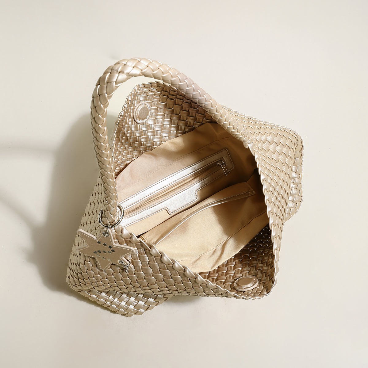 Lumi�re Woven Metallic Leather Hobo Tote - Champagne